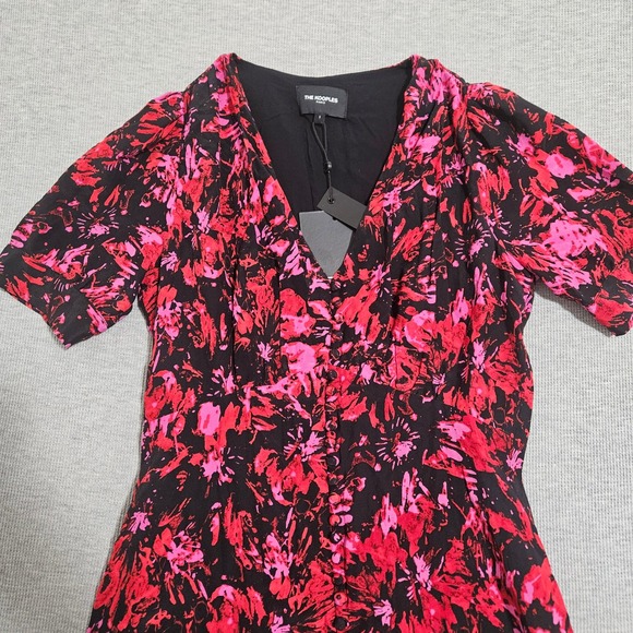 The Kooples Dresses & Skirts - The Kooples Firework Print Midi Dress Black Red Pink V-Neck Size 1 FROB24151K